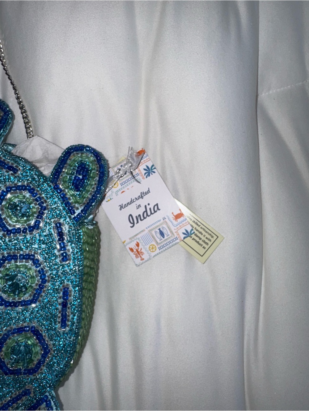 Blue Sea Turtle Beaded Shoulder Bag/Crossbody Bag Handmade in India New with Tag - Picture 14 of 15